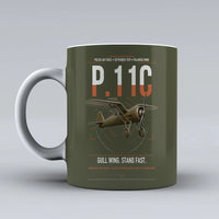 Thumbnail for PZL P.11c design on green army ceramic mug, double-side print