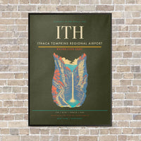 Thumbnail for Ithaca Tompkins Regional Airport ITH vertical canvas print - framed - green army background