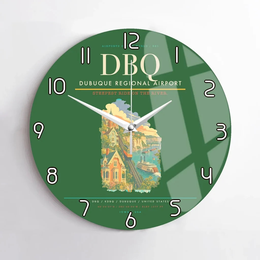Dubuque Regional Airport (DBQ) design on green no frame wall clock
