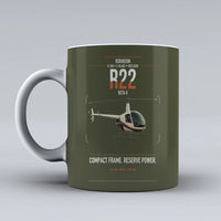 Thumbnail for Robinson R22 Beta II design on green army ceramic mug, double-side print