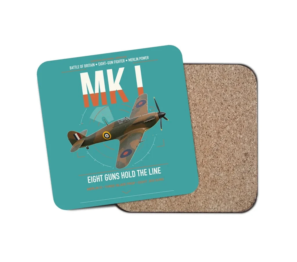 Hawker Hurricane Mk I design on turquoise 1 piece coaster