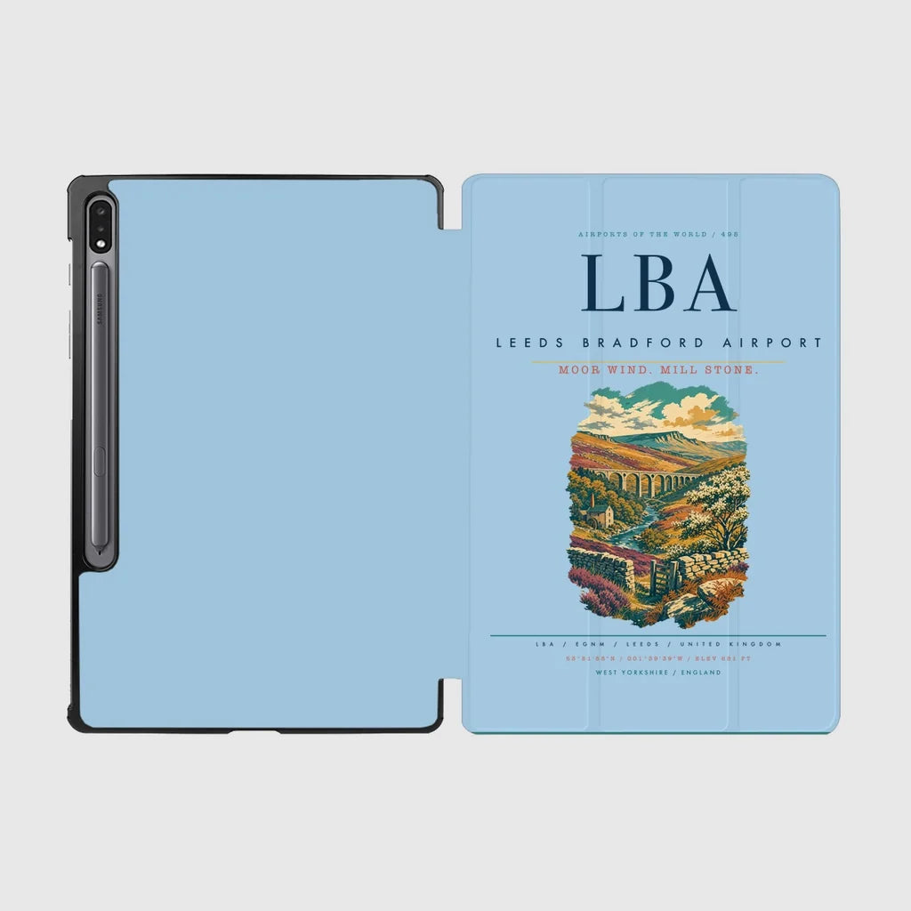 Leeds Bradford Airport (LBA) design on light blue samsung tablet tablet case