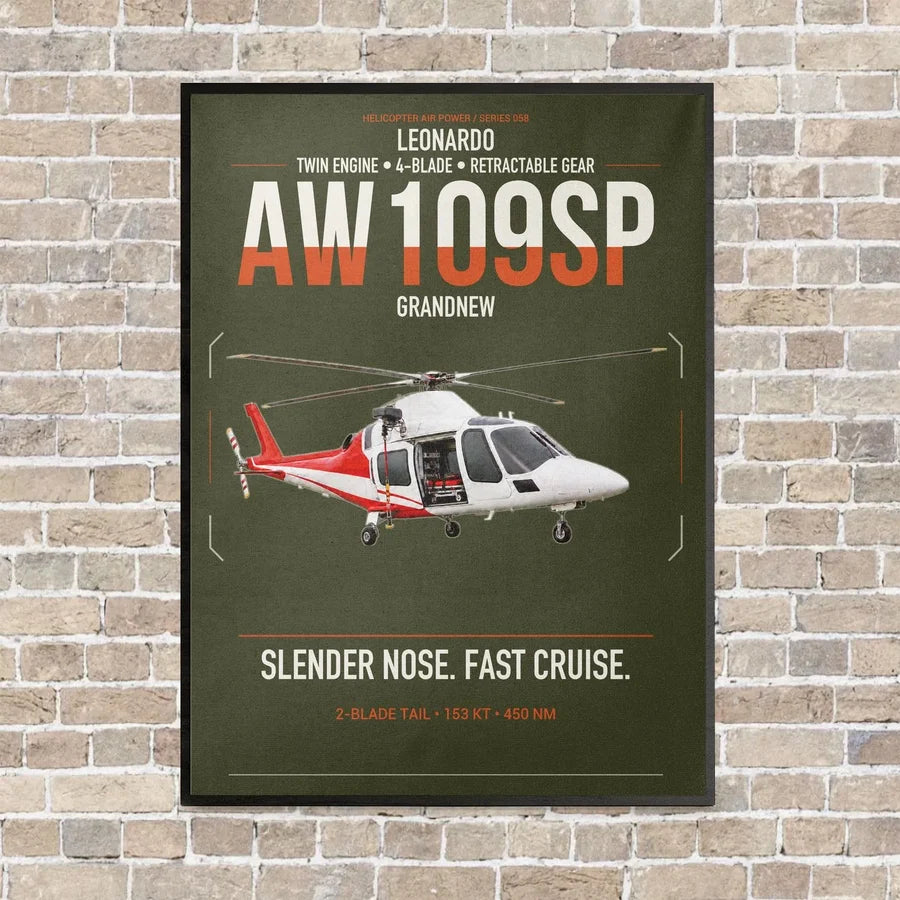 Leonardo AW109SP GrandNew vertical canvas print - framed - green army background