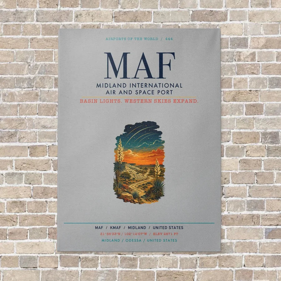 Midland International Air and Space Port MAF vertical canvas print - no frame - light gray background