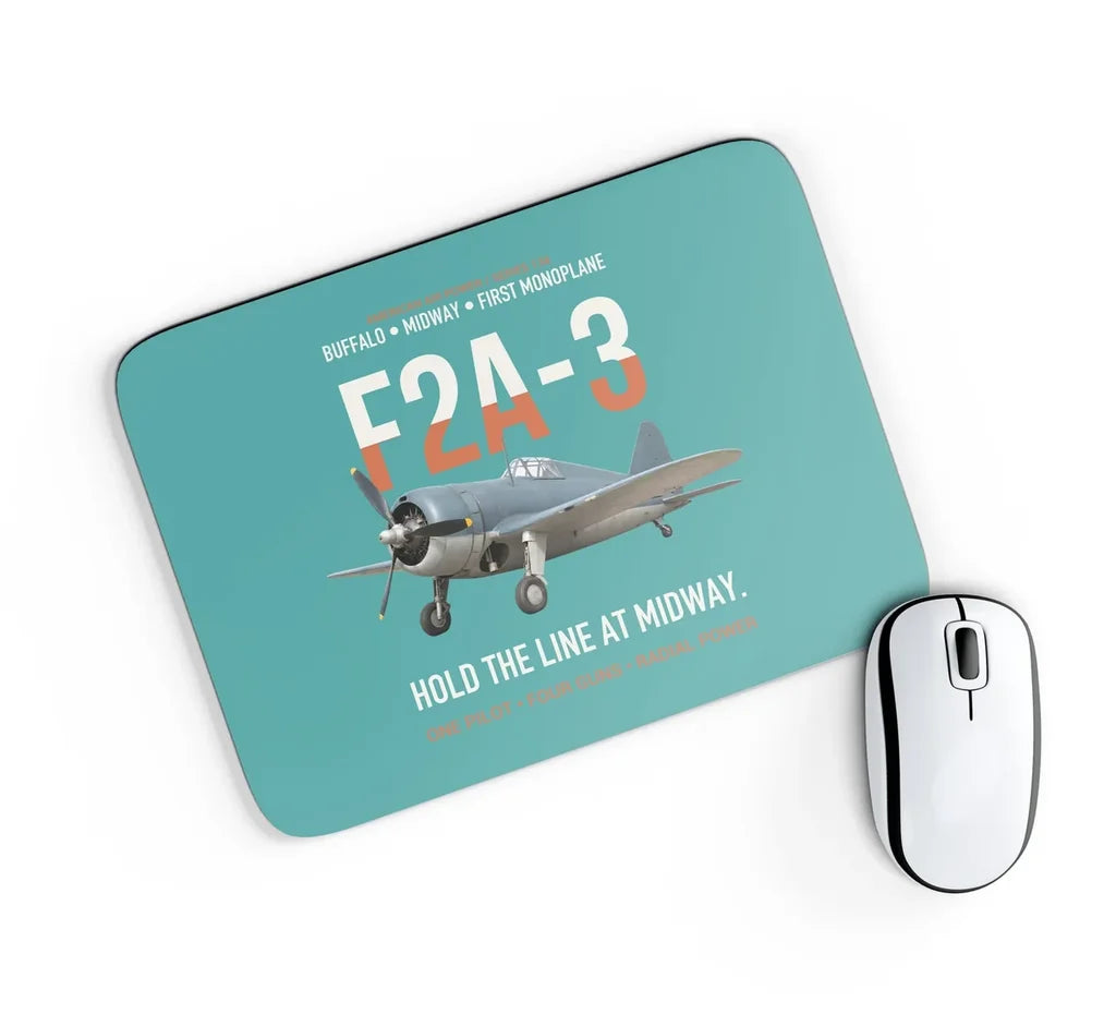 F2A-3 Buffalo Hold the Line at Midway design on turquoise rectangle mouse pad