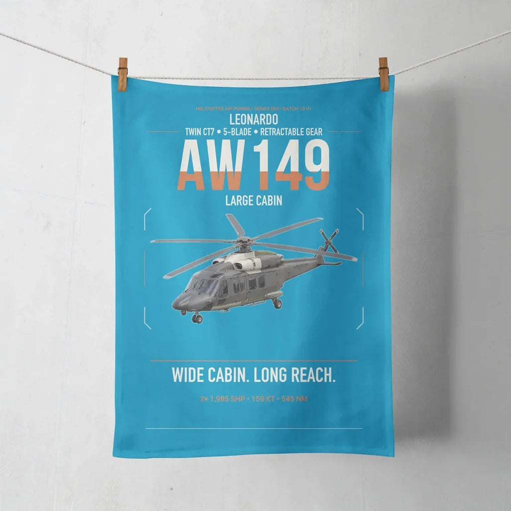 Leonardo AW149 design on turquoise towel