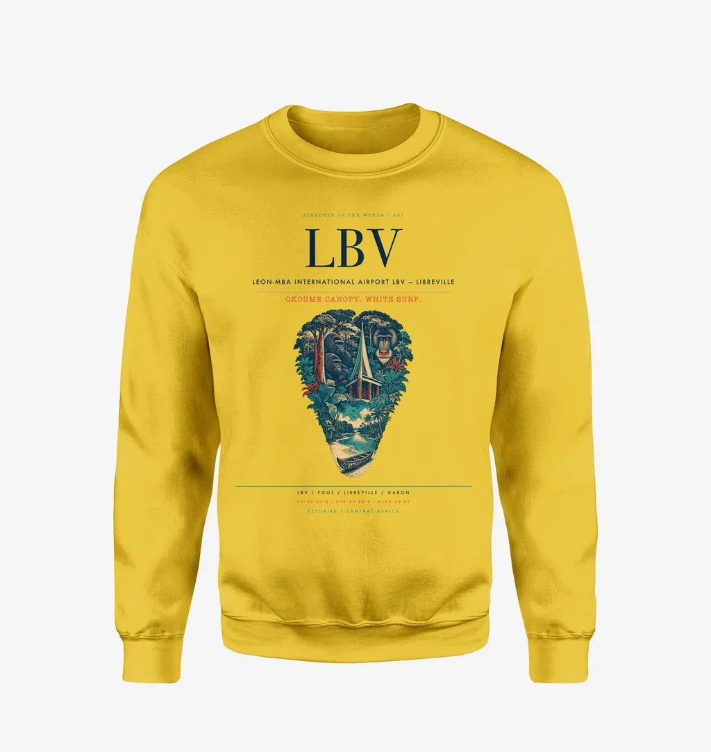 Leon-Mba International Airport (LBV) design on yellow sweatshirt