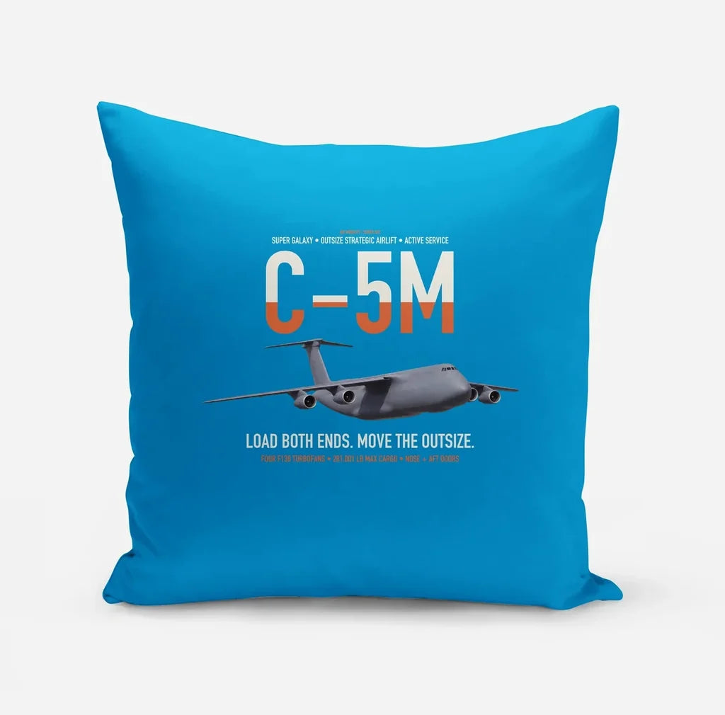 C-5M Super Galaxy design on turquoise pillow