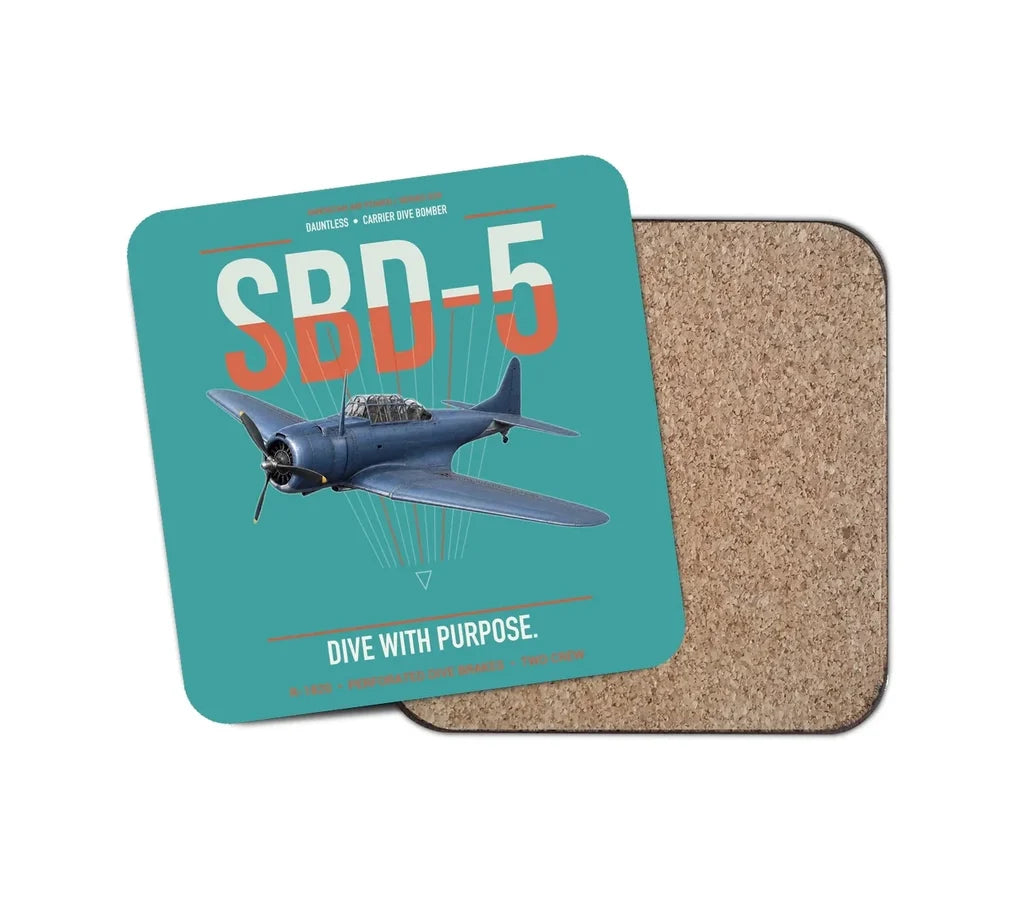 SBD-5 Dauntless design on turquoise 1 piece coaster