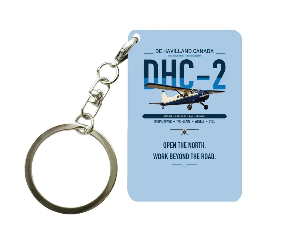 DHC-2 Beaver Mk I design on light blue designed key chain, double-side print