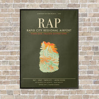 Thumbnail for Rapid City Regional Airport RAP vertical canvas print - framed - green army background