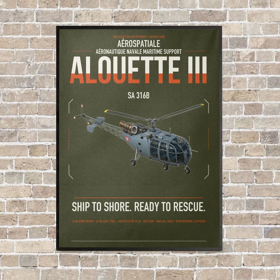 Aérospatiale SA 316B Alouette III vertical canvas print - framed - green army background