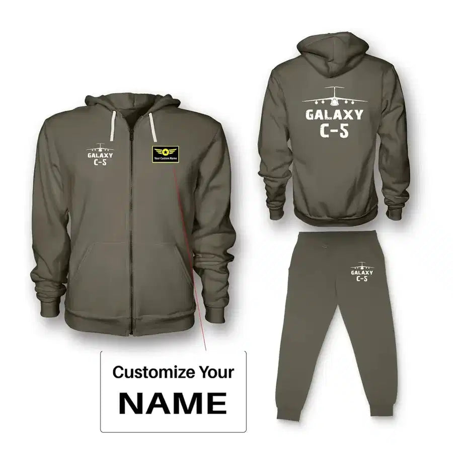 Military Transport Airplane C 5 Zipped Hoodie - Dark Green + Name (Customizable)