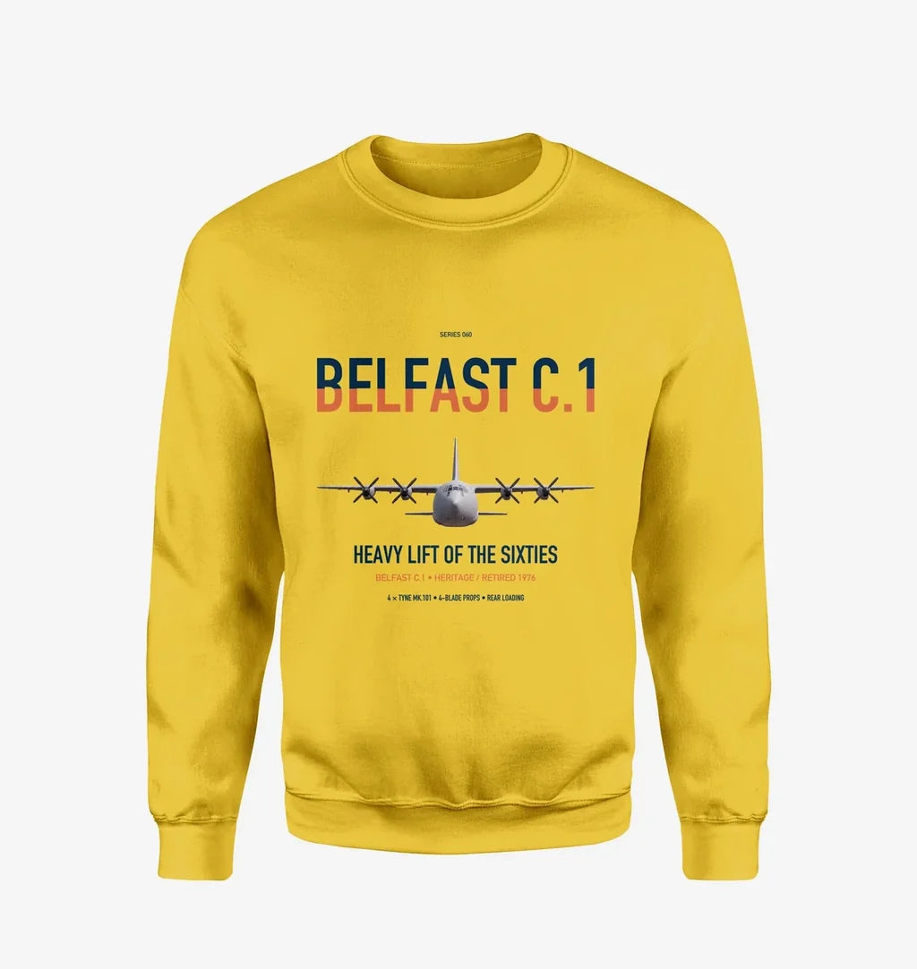 Short Belfast C.1 design on yellow sweatshirt
