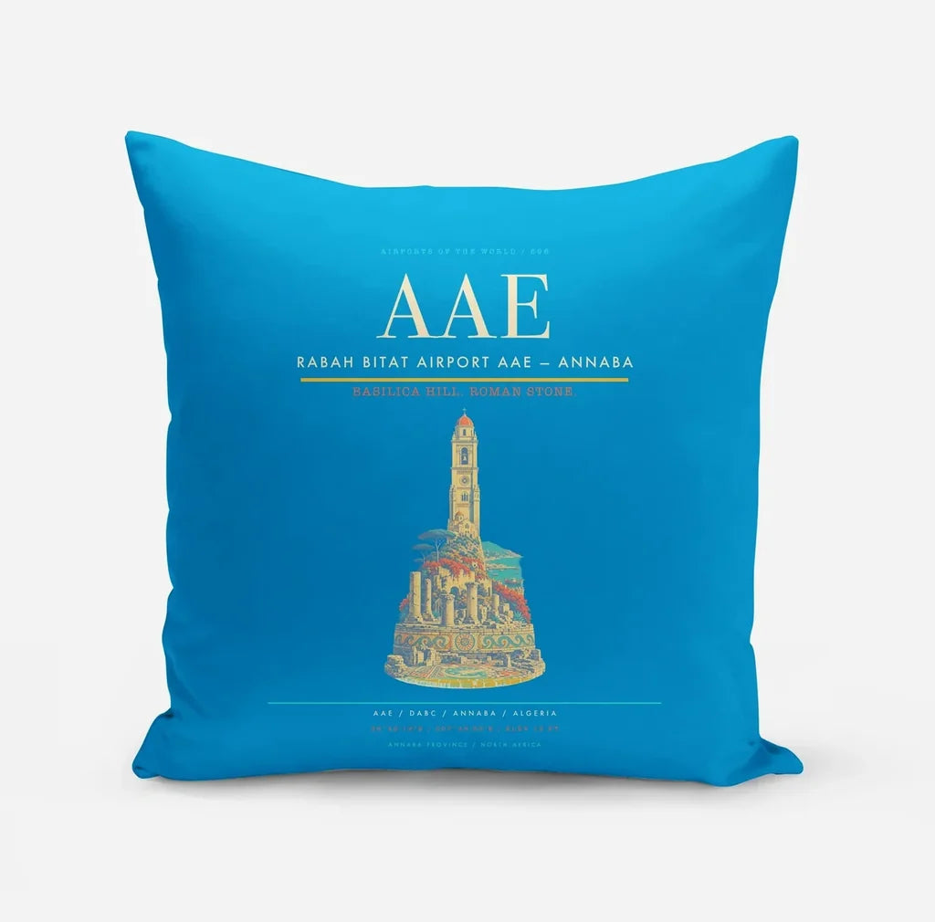 Rabah Bitat Airport (AAE) design on turquoise pillow