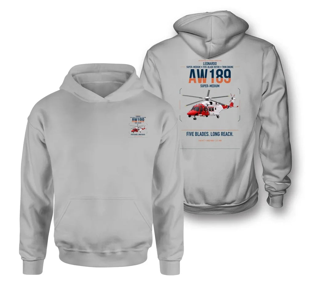 Leonardo AW189 design on light gray double-side hoodie, double-side print