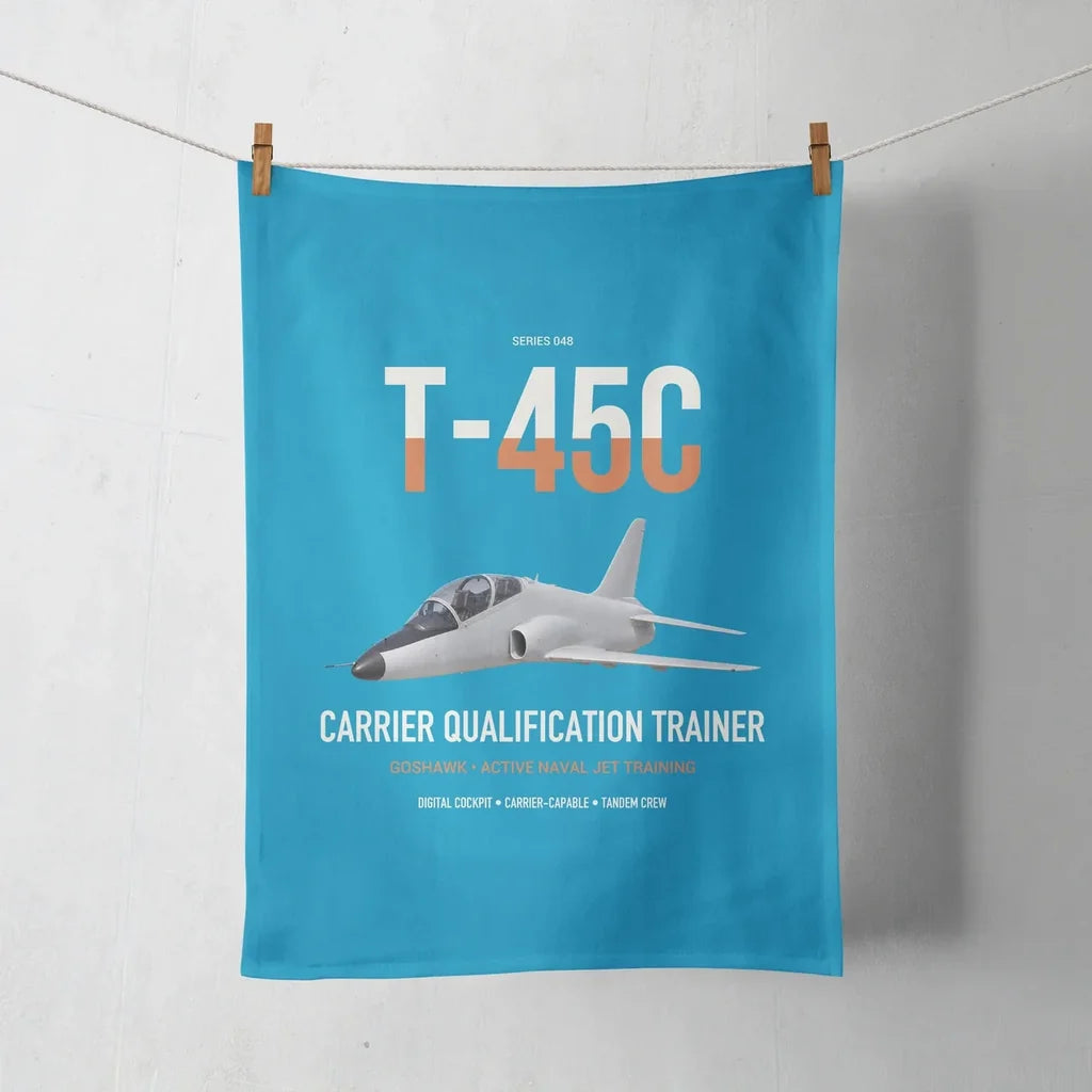 T-45C Goshawk design on turquoise towel