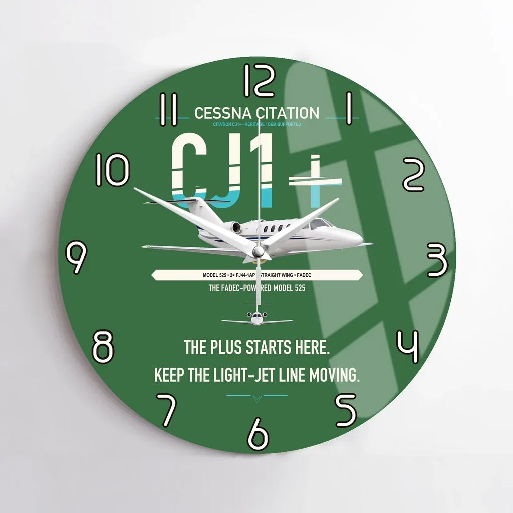 Cessna Citation CJ1+ design on green no frame wall clock