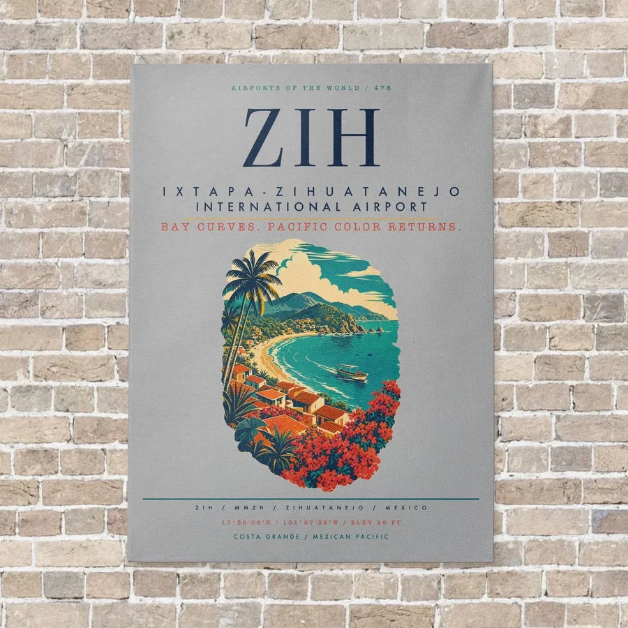 Ixtapa-Zihuatanejo International Airport ZIH vertical canvas print - no frame - light gray background