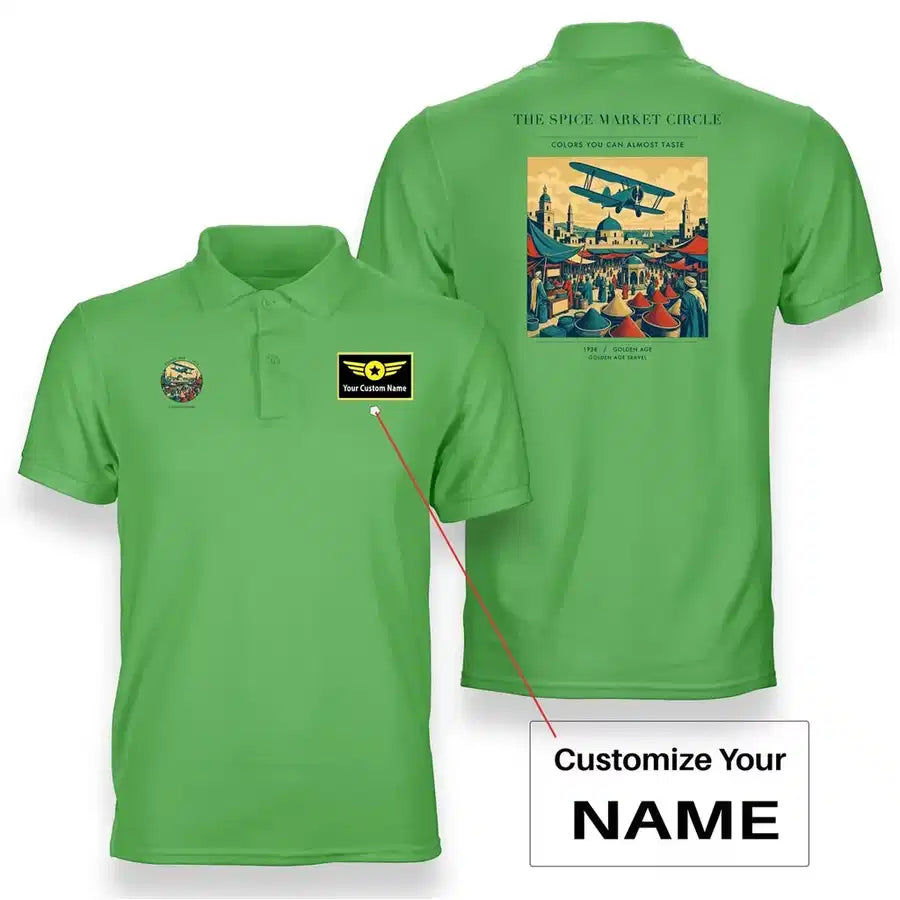 VINTAGE G4498 - The Spice Market Circle - Double-Side Polo T-Shirt design on lightgreen+name