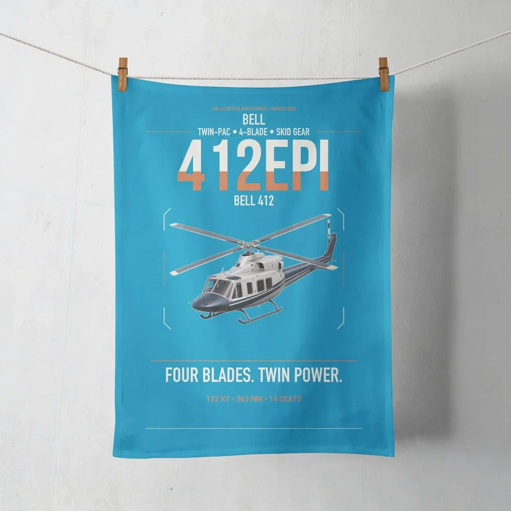 Bell 412EPI design on turquoise towel