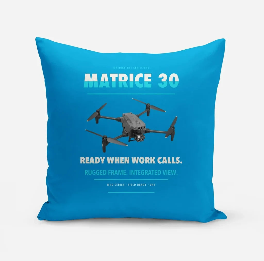 DJI Matrice 30 design on turquoise pillow