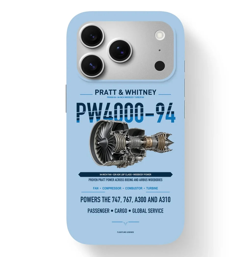 PW4000-94 Case design on light blue iphone case