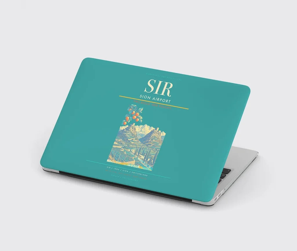 Sion Airport (SIR) design on turquoise MacBook case