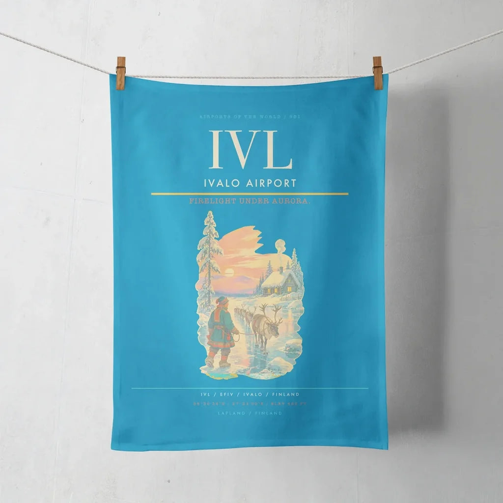 Ivalo Airport (IVL) design on turquoise towel