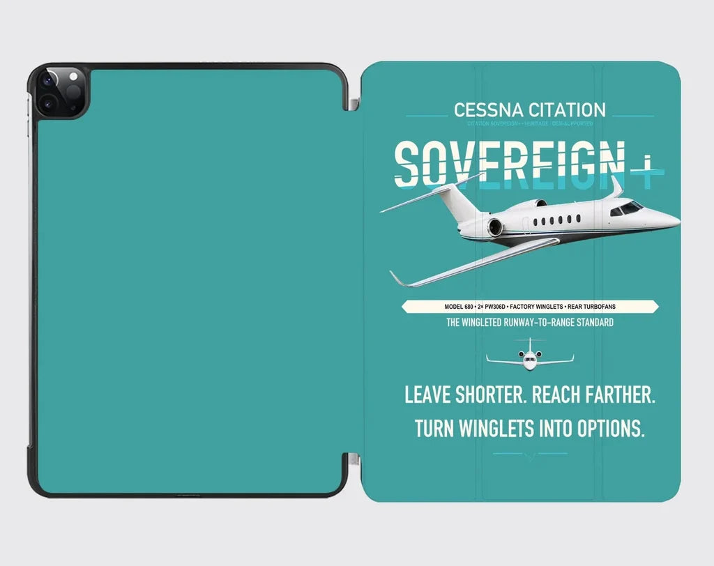 Cessna Citation Sovereign+ design on turquoise ipad tablet case