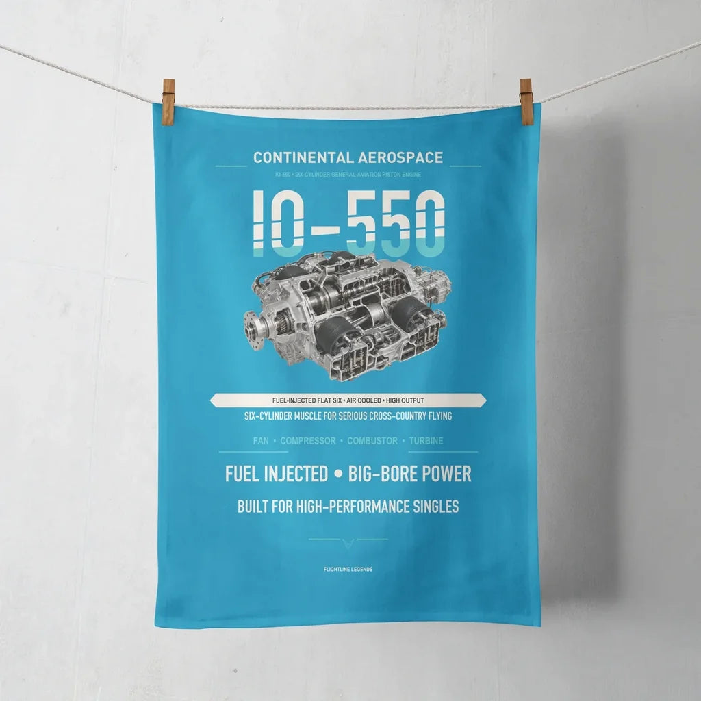 IO-550 design on turquoise towel