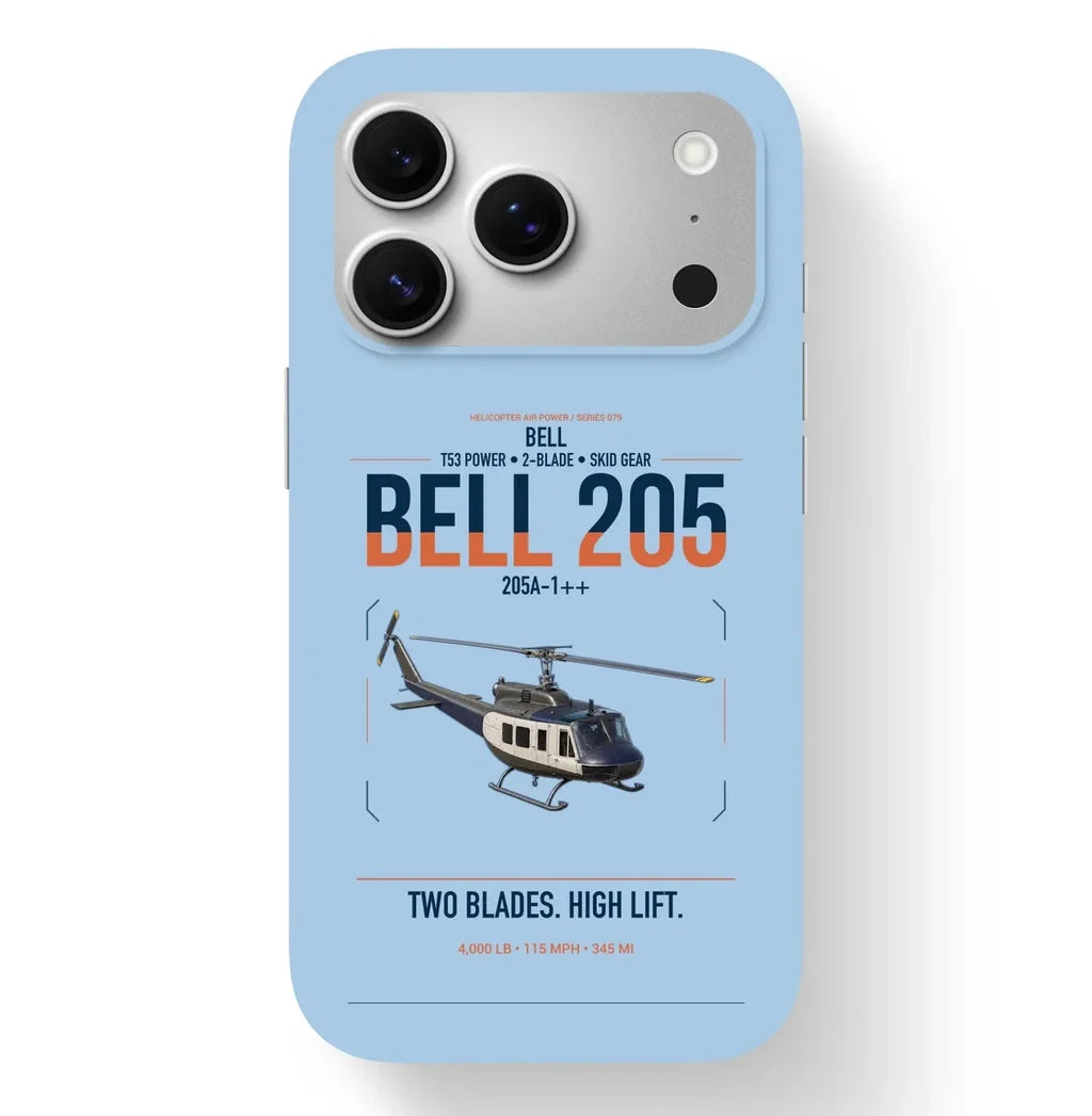 Bell 205A-1++ design on light blue magsafe iphone case, for iPhone 17 Pro