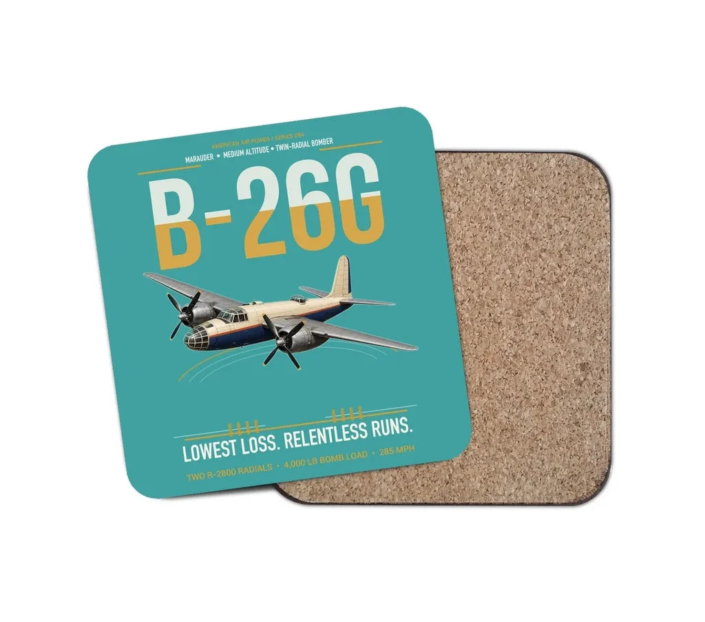 B-26G Marauder design on turquoise 1 piece coaster