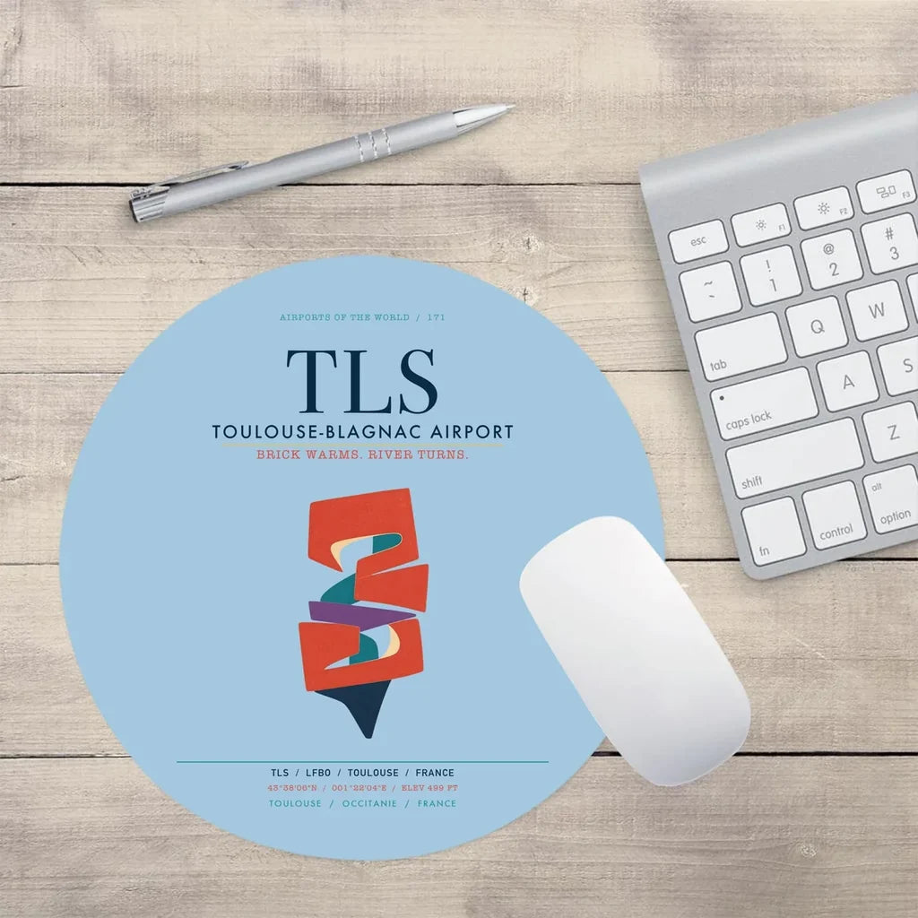 Toulouse-Blagnac Airport (TLS) design on light blue round mouse pad