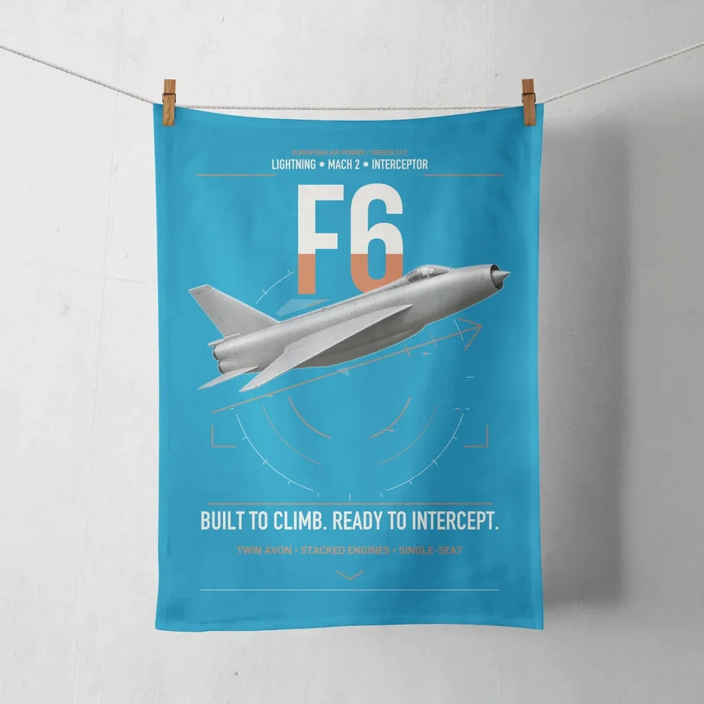 English Electric Lightning F6 design on turquoise towel