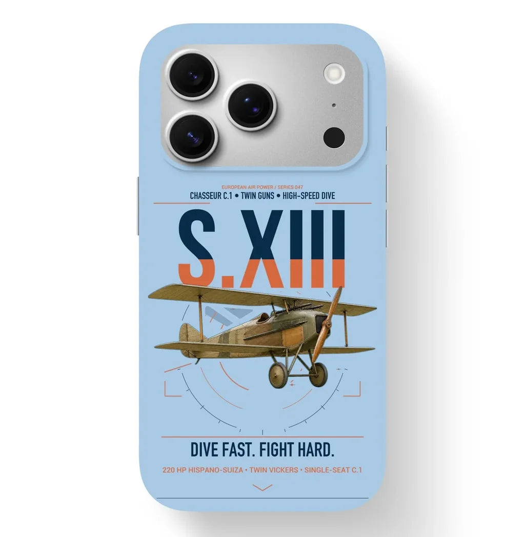 SPAD S.XIII C.1 design on light blue magsafe iphone case, for iPhone 17 Pro