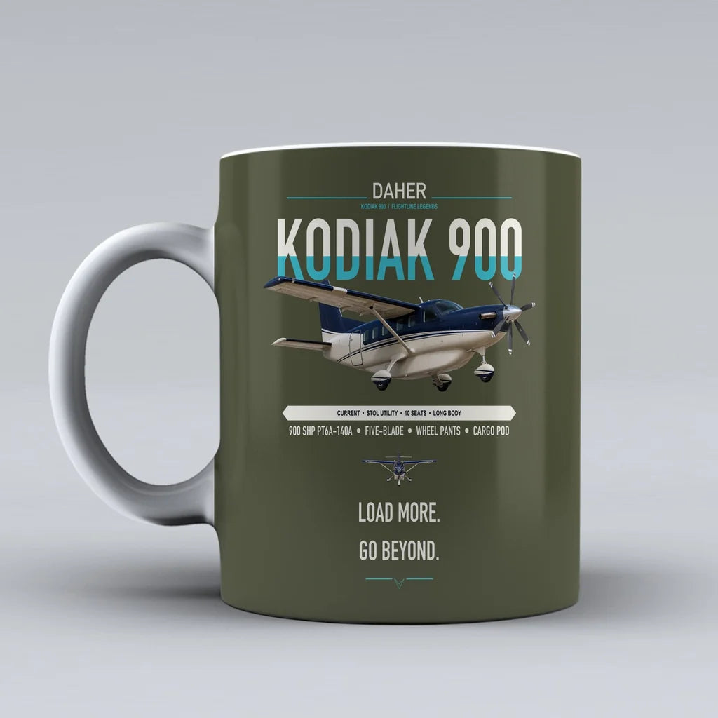 Daher Kodiak 900 design on green army ceramic mug, double-side print