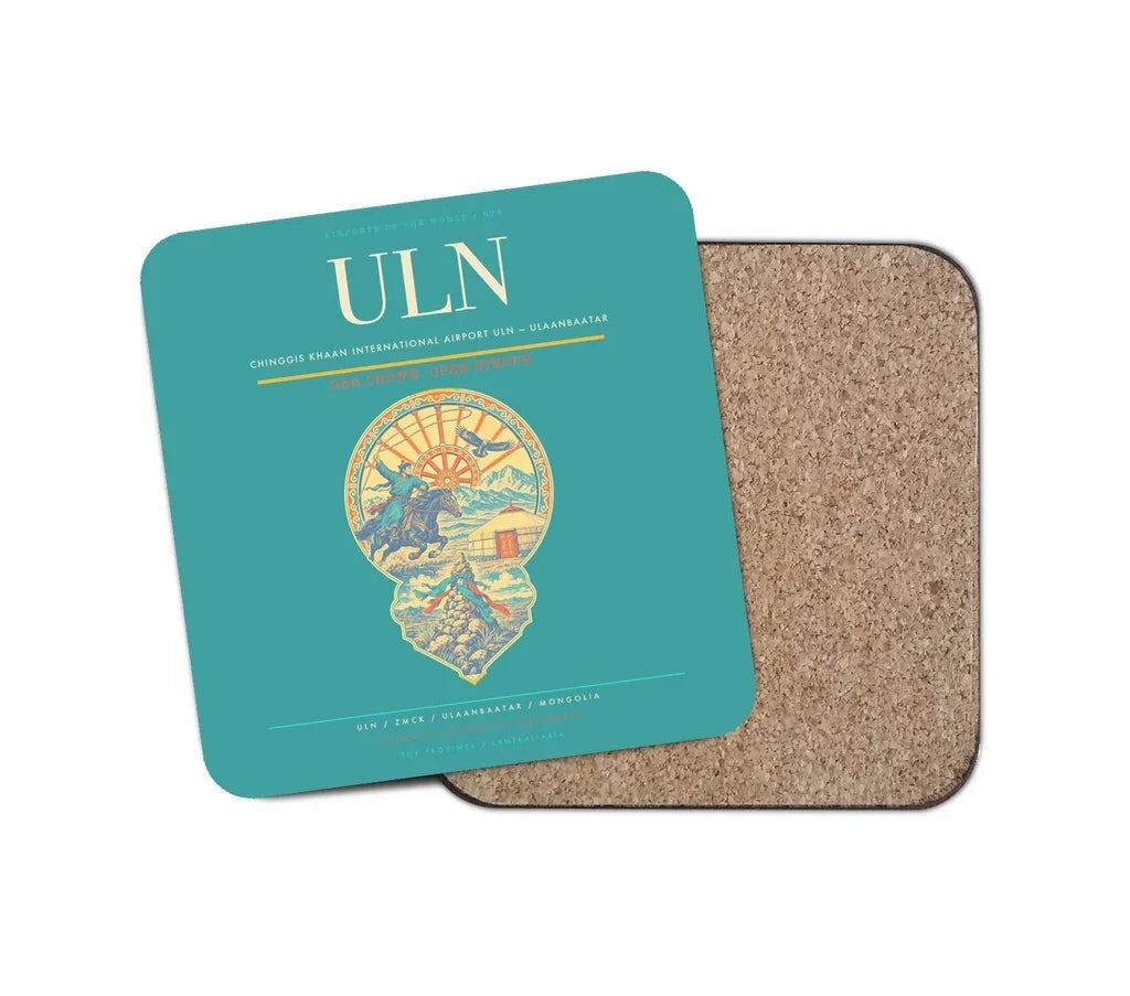 Chinggis Khaan International Airport (ULN) design on turquoise 1 piece coaster