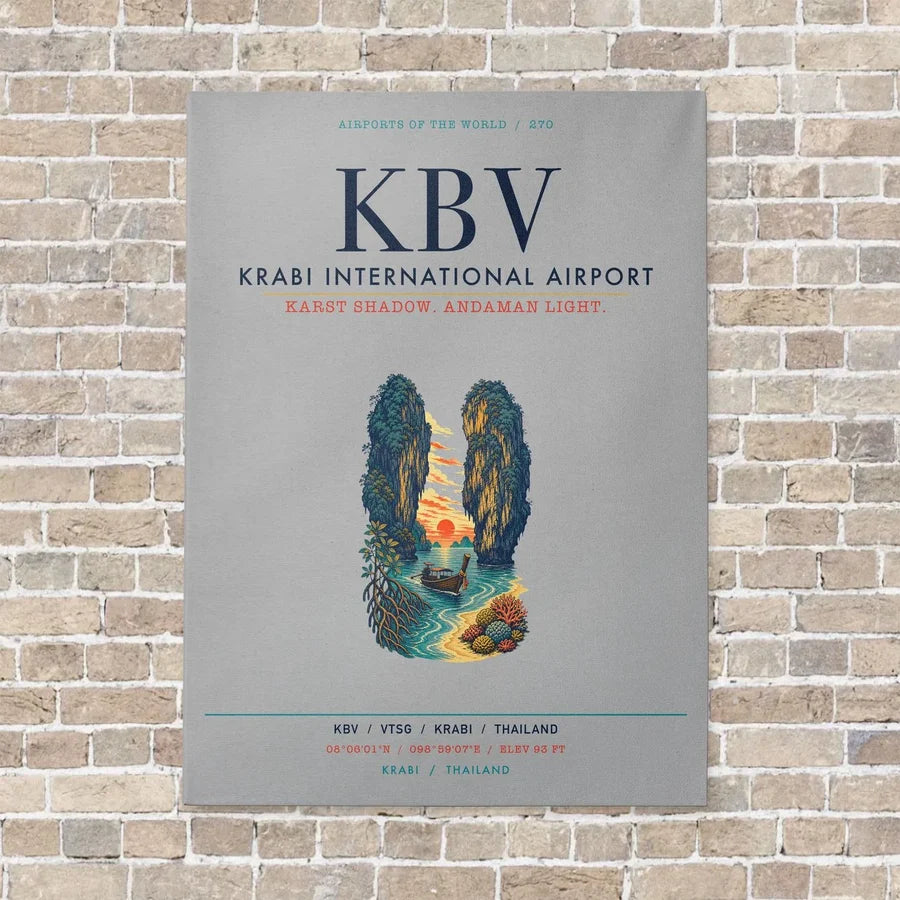 Krabi International Airport KBV vertical canvas print - no frame - light gray background
