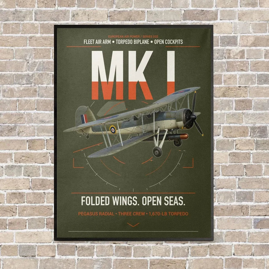 Fairey Swordfish Mk I vertical canvas print - framed - green army background