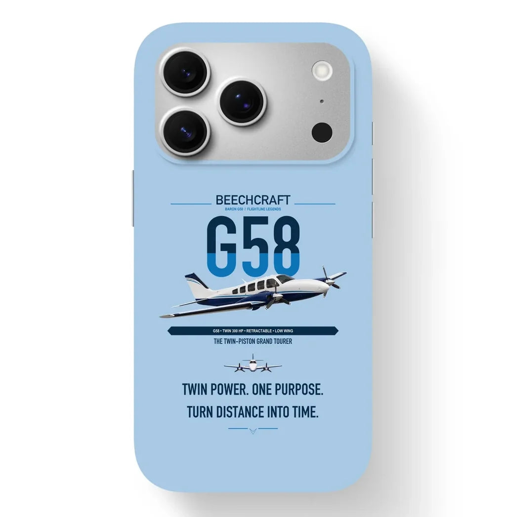 Beechcraft Baron G58 design on light blue magsafe iphone case, for iPhone 17 Pro
