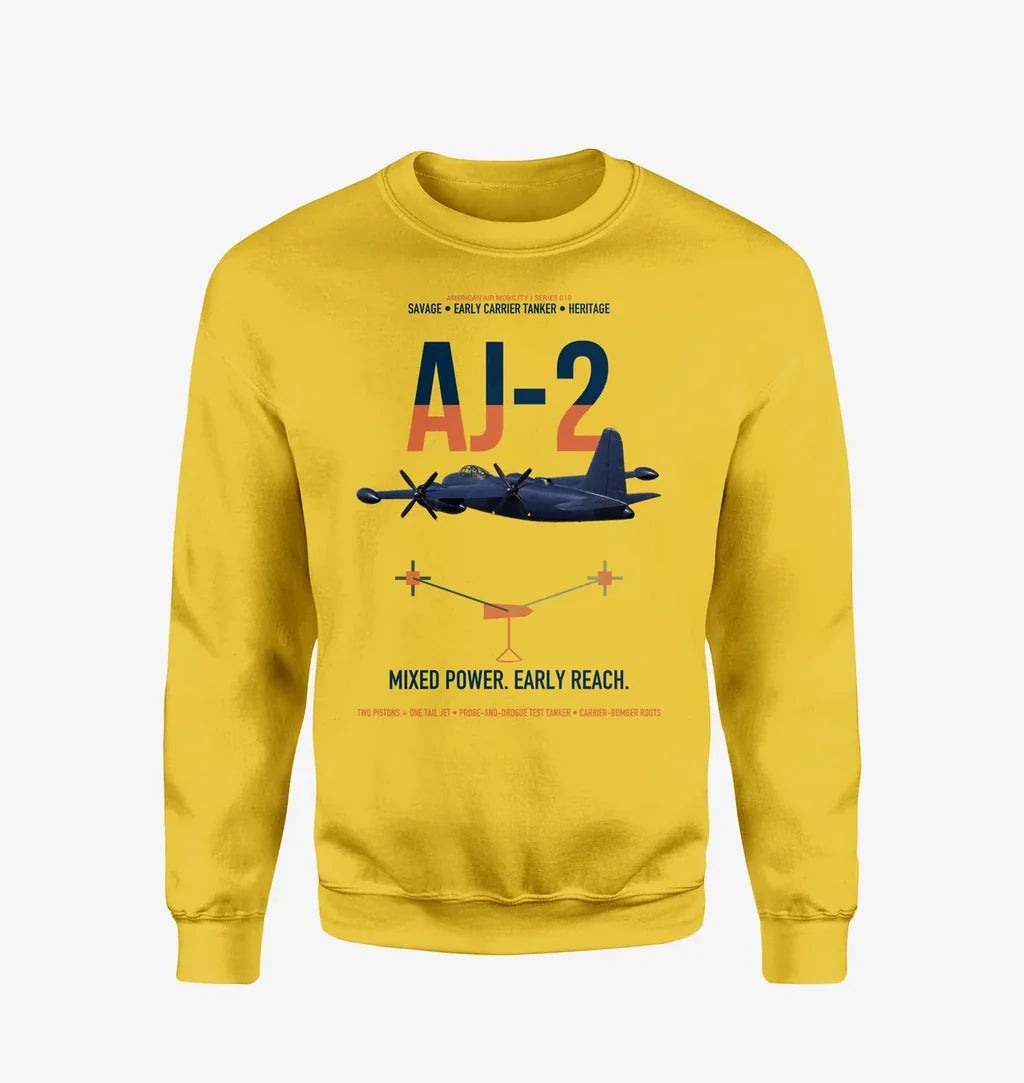 AJ-2 Savage Tanker design on yellow sweatshirt