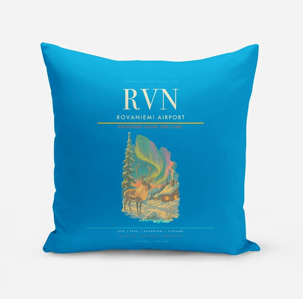 Rovaniemi Airport (RVN) design on turquoise pillow