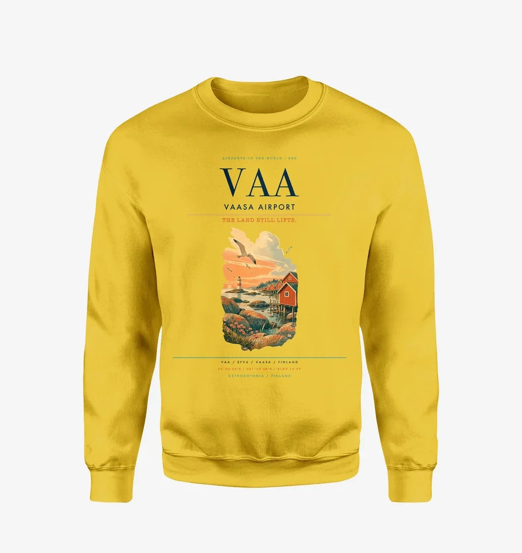 Vaasa Airport (VAA) design on yellow sweatshirt