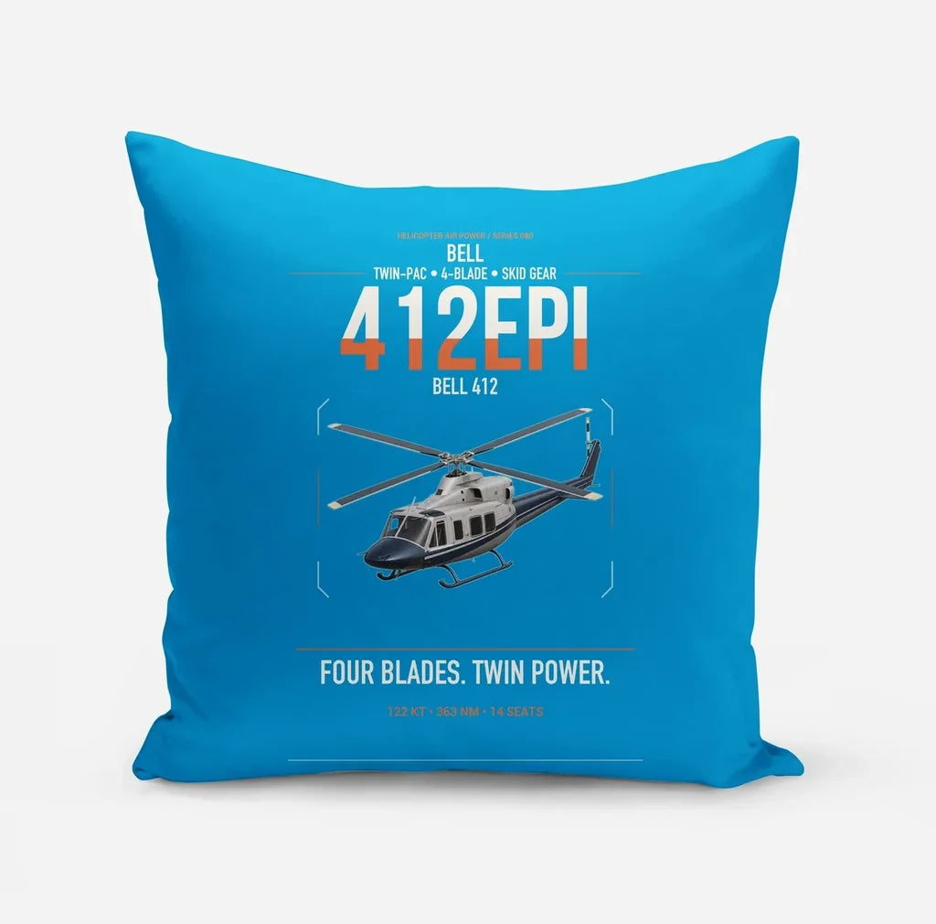 Bell 412EPI design on turquoise pillow