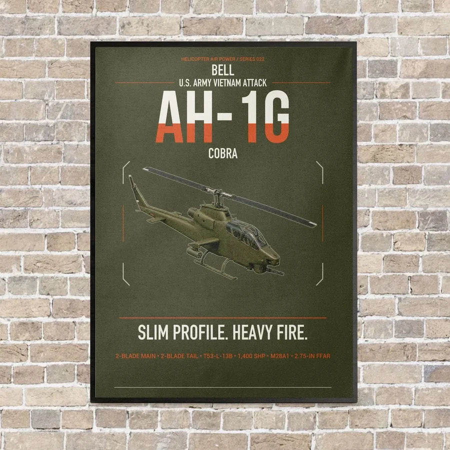 Bell AH-1G Cobra vertical canvas print - framed - green army background