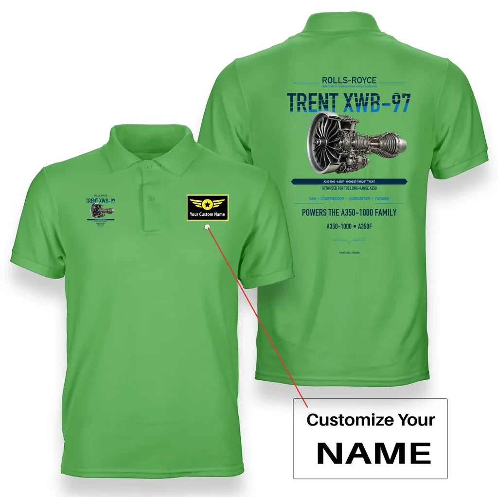 TRENT XWB-97 design on light green polo with custom name badge