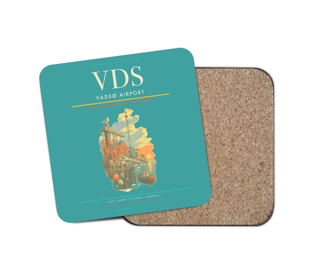 Vadsø Airport (VDS) design on turquoise 1 piece coaster