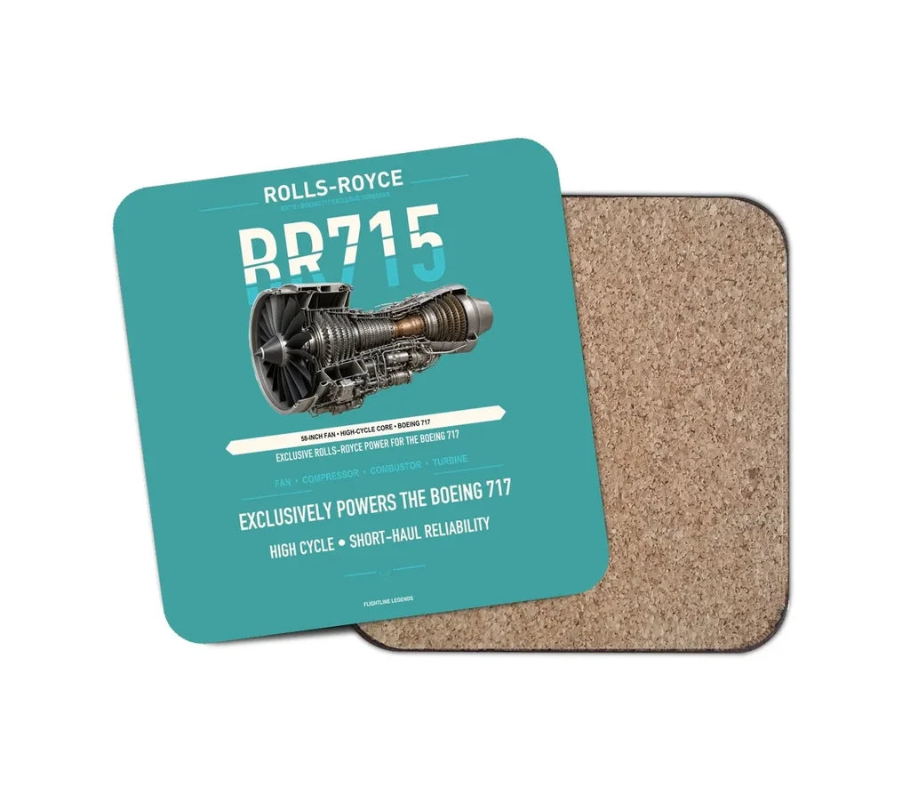 BR715 design on turquoise 1 piece coaster