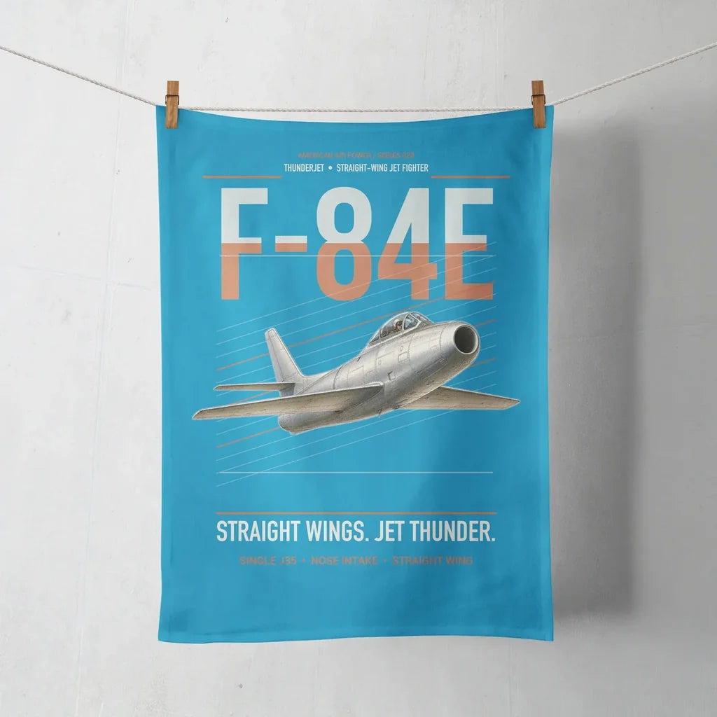 F-84E Thunderjet design on turquoise towel